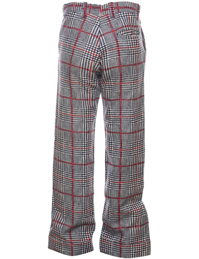 Checked Pattern Black, Red & White 1970s Trousers - W30 L31