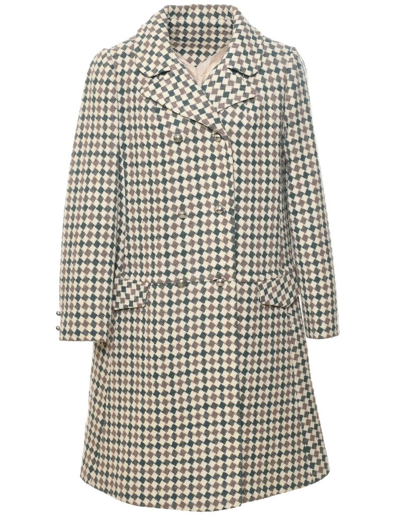 Checked Pattern Wool Coat - M