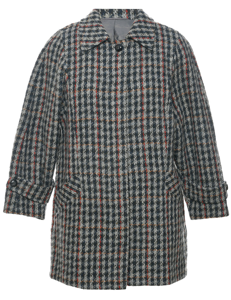 Checked Pattern Wool Coat - M