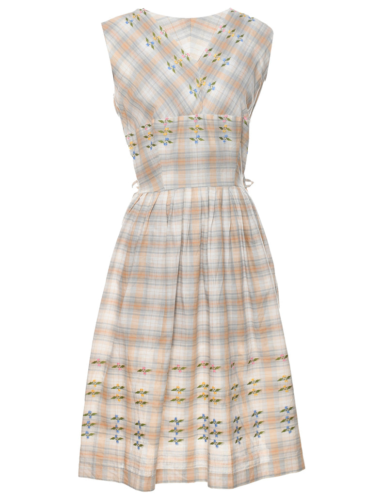 Checked Vintage Embroidered Dress - S