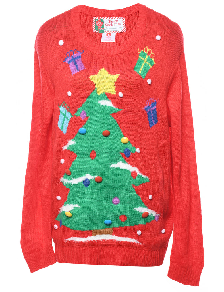 Christmas Tree Print Jumper - L