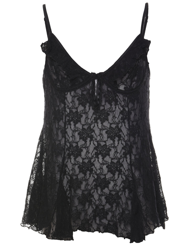 Classic Black Lace Strappy Babydoll  - M