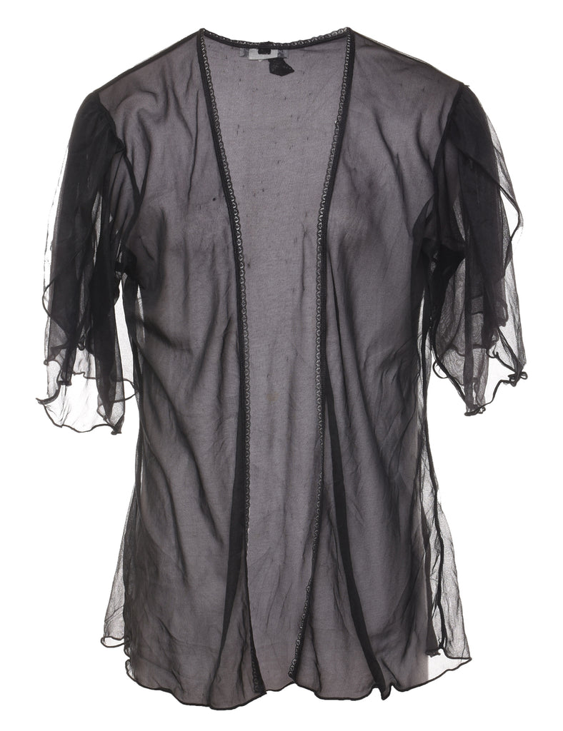 Classic Black Lace Trim Sheer Dressing Gown - M