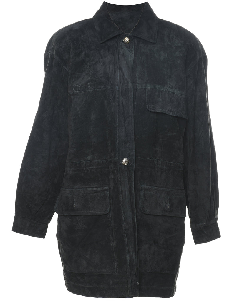 Classic Black Suede Zip-Front Jacket - L