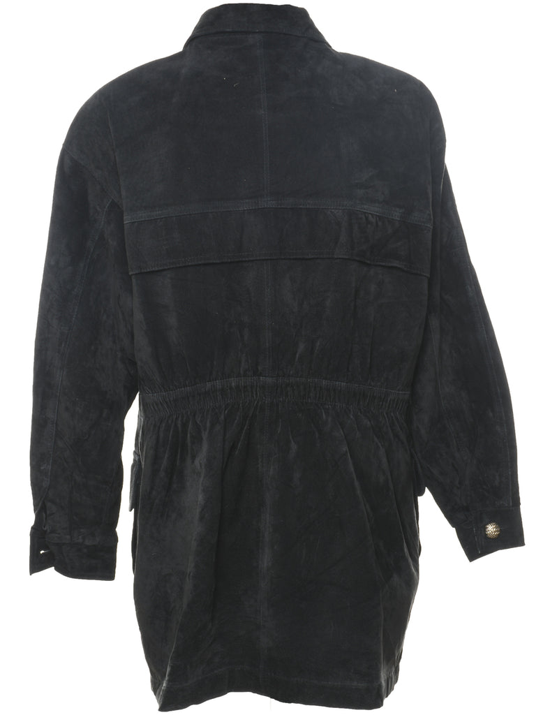 Classic Black Suede Zip-Front Jacket - L