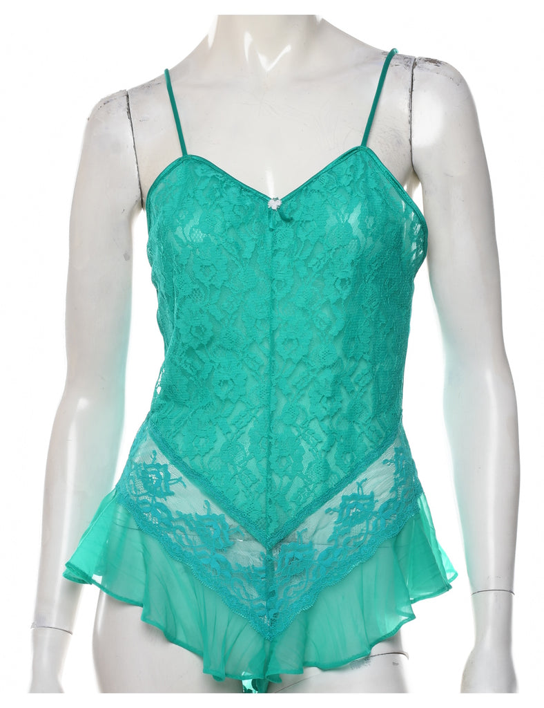 Classic Green Frilled Sheer Bodysuit - S