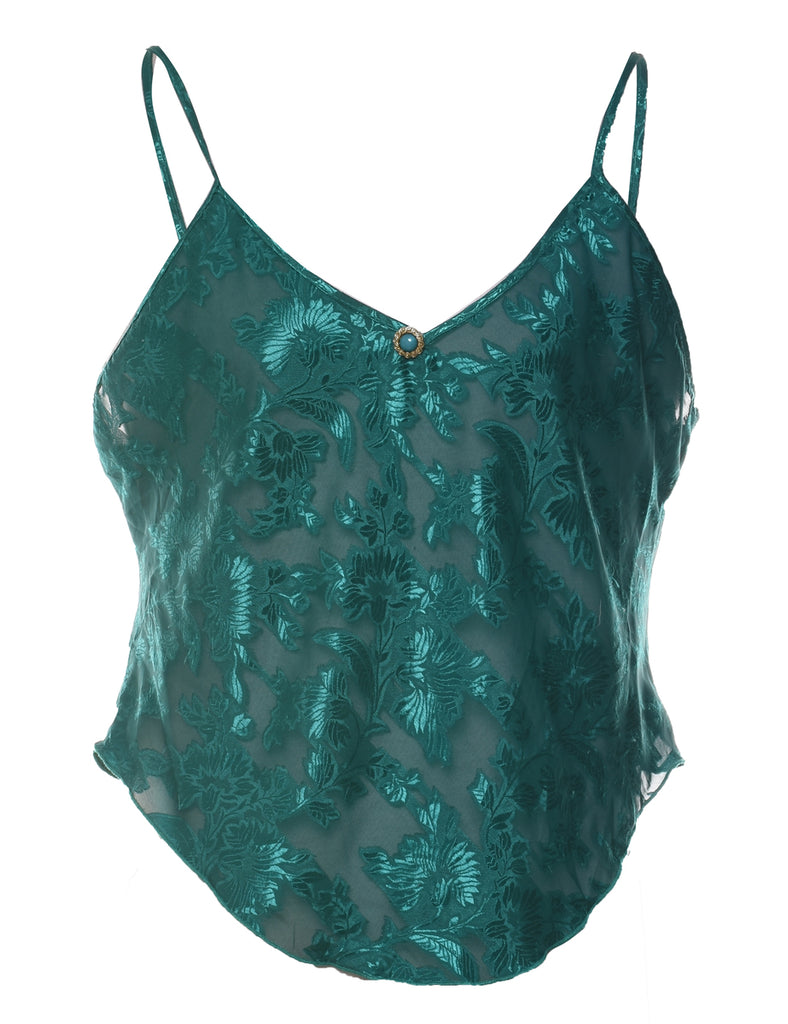 Classic Green Sheer Patterned Camisole - M