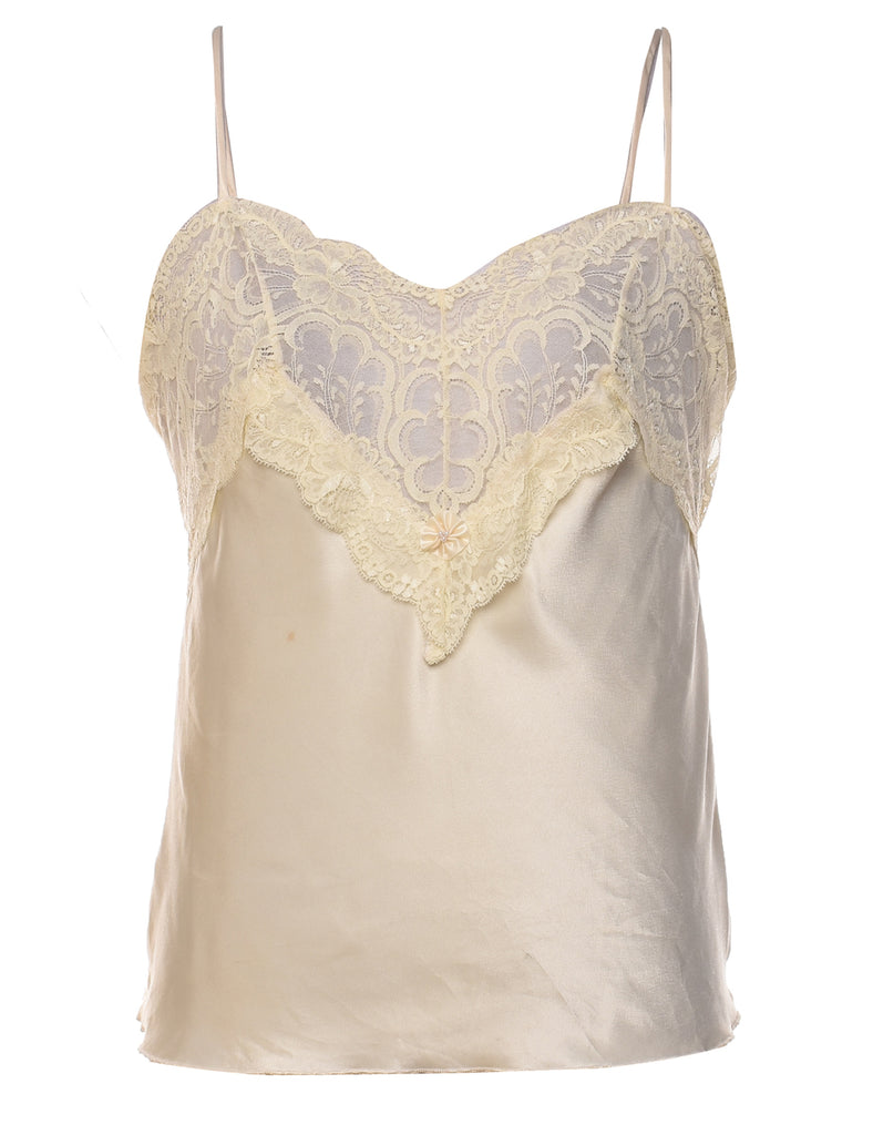 Classic Pale Yellow Lace Trim Strappy Camisole - S