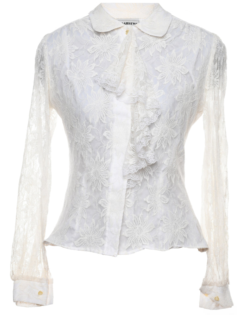 Classic White Lace Evening Blouse - M