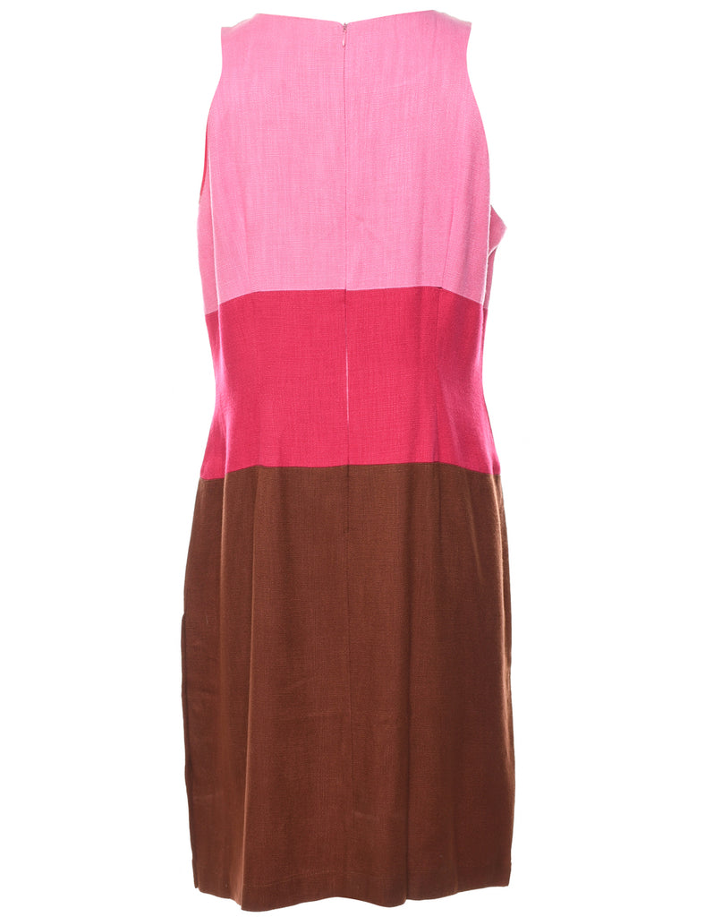 Colour Block Brown & Pink Contrast Dress - M