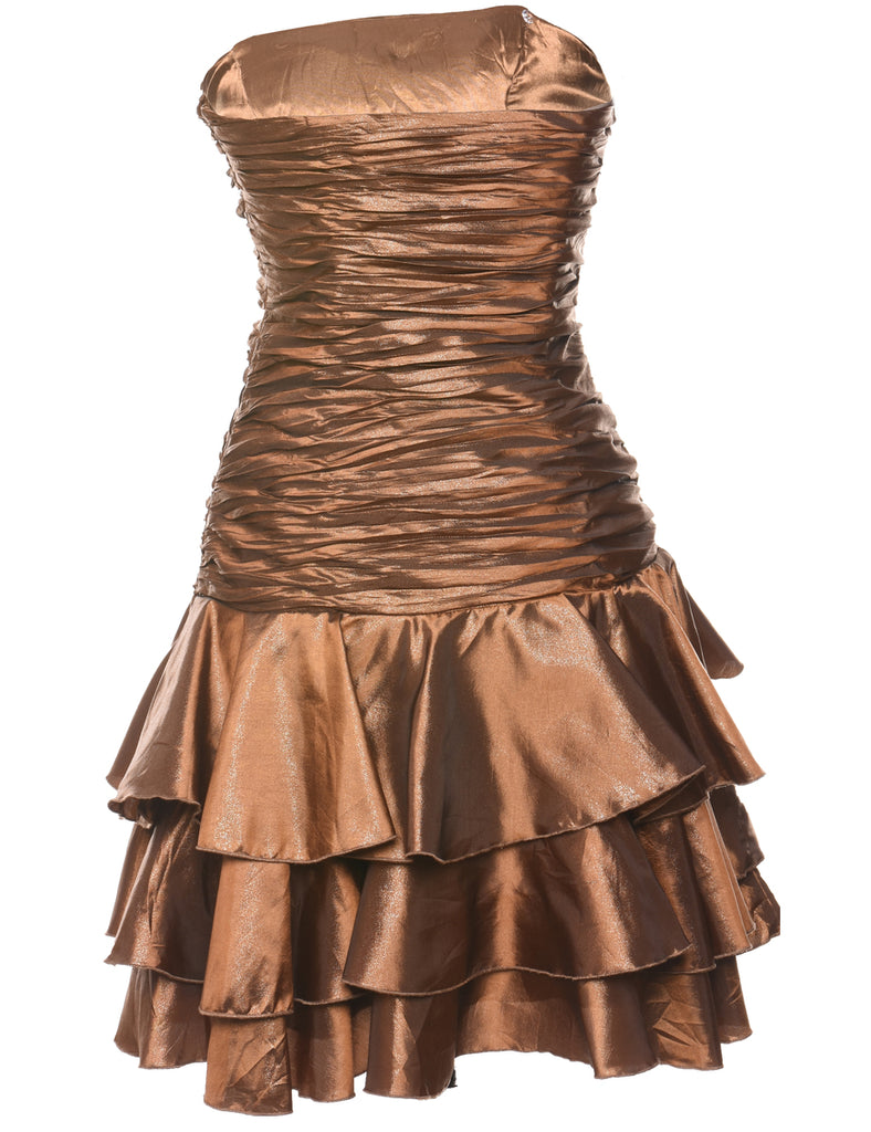 Copper Ruched 1980s Evening Dress - M