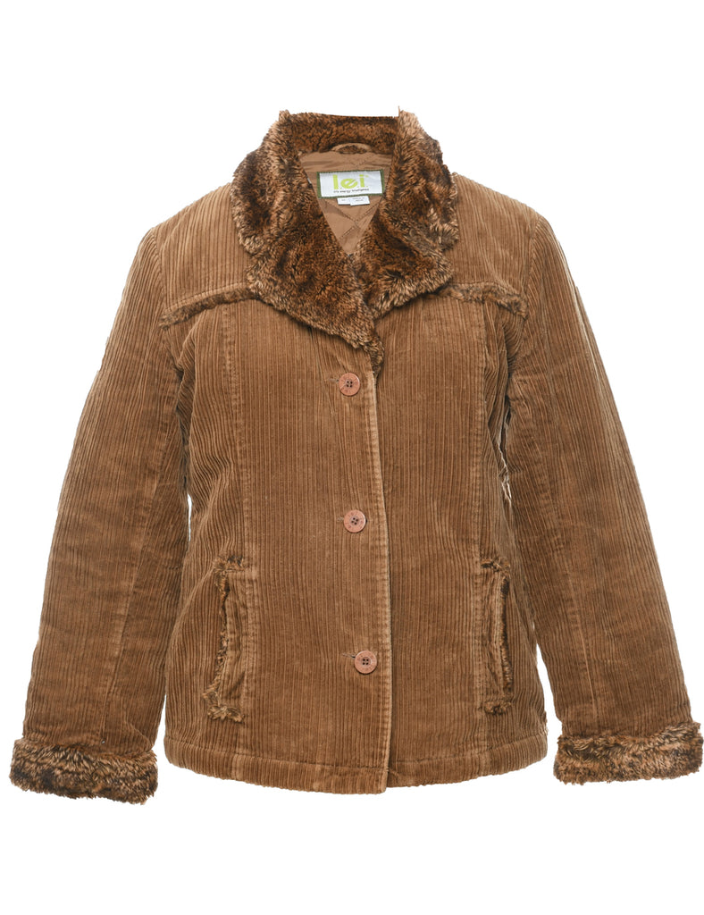 Corduroy Y2K Faux Fur Trim Jacket - M
