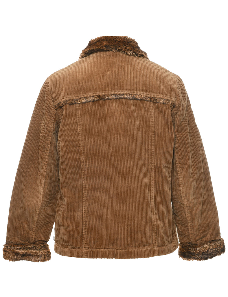Corduroy Y2K Faux Fur Trim Jacket - M