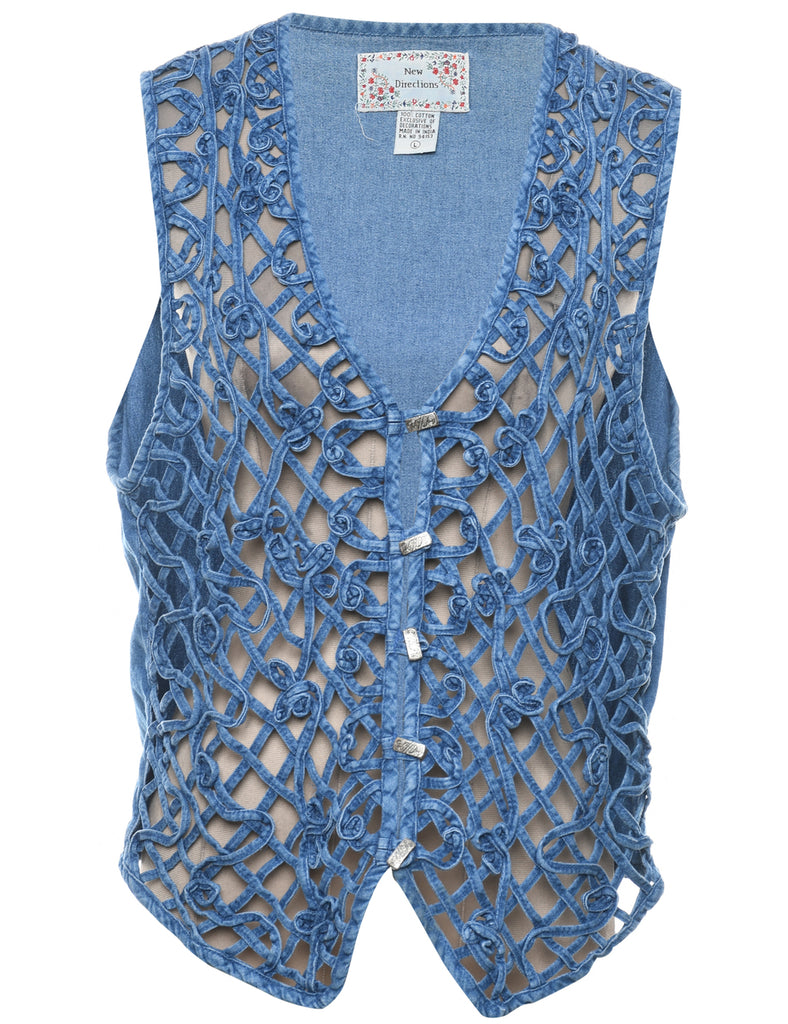 Crochet Denim Jacket Vest - L