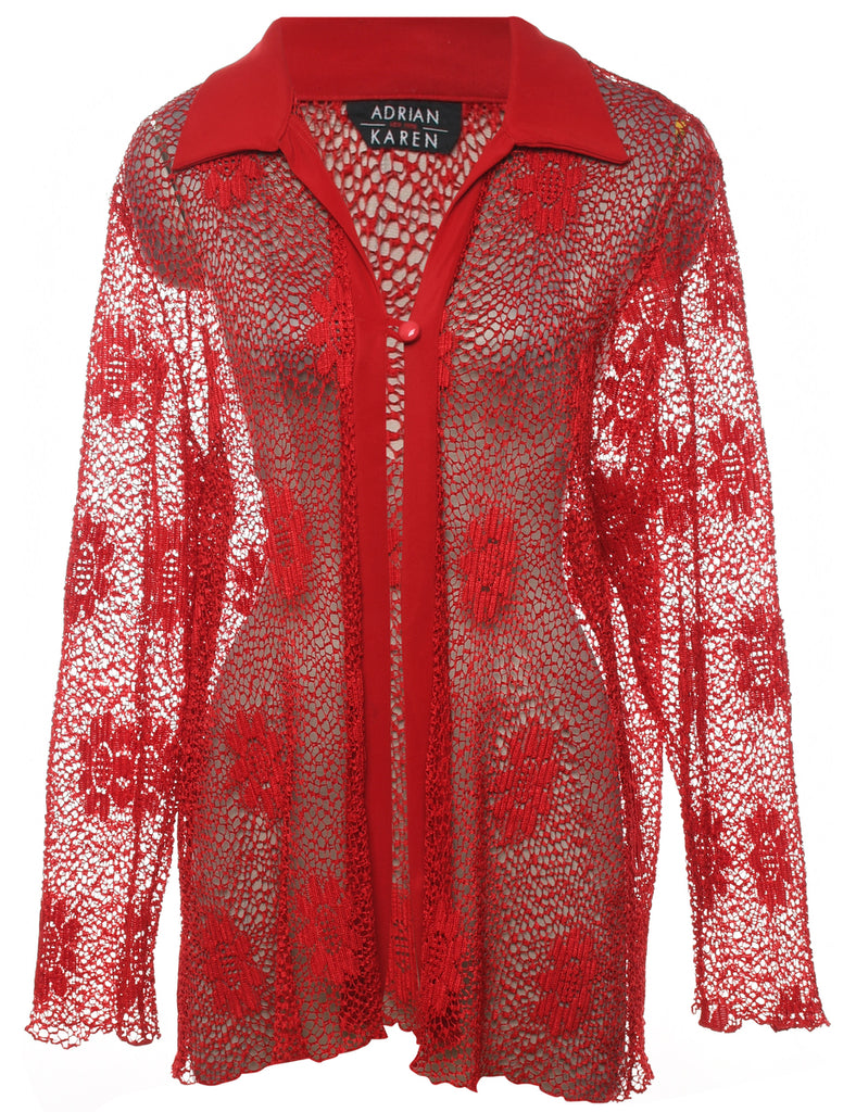 Crochet Red Floral Jacket - XL