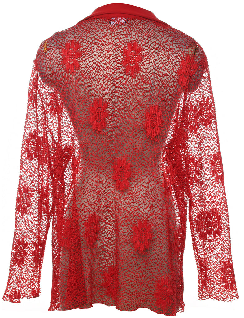 Crochet Red Floral Jacket - XL