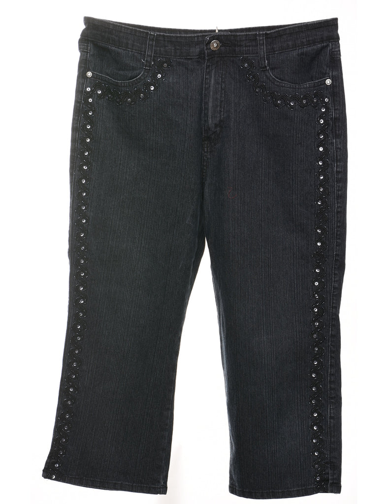 Cropped Black Y2K Embellished Jeans  - W32 L21