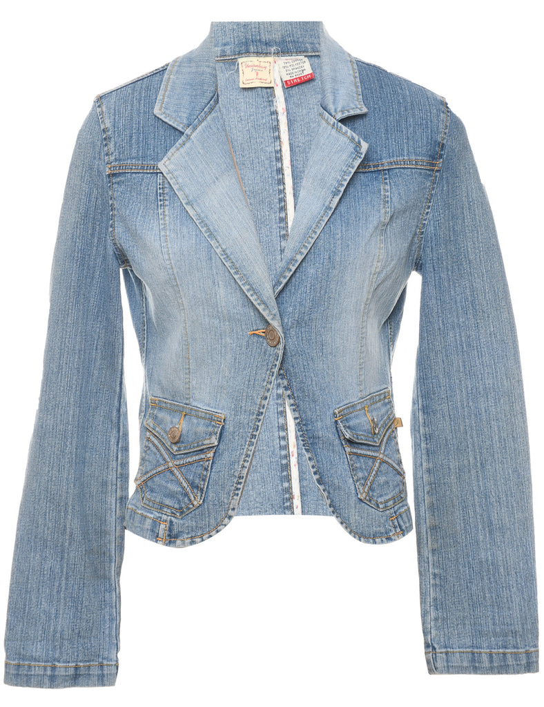 Cropped Light Wash Denim Blazer  - S