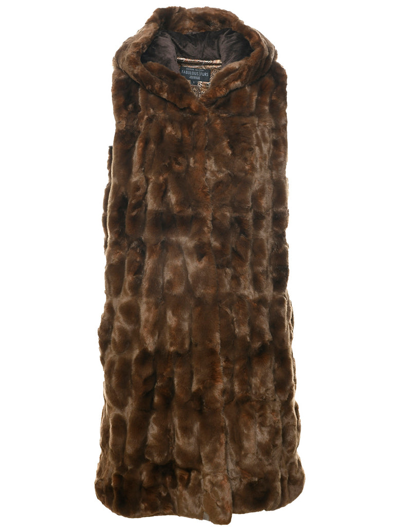 Dark Brown Faux Fur Coat - L