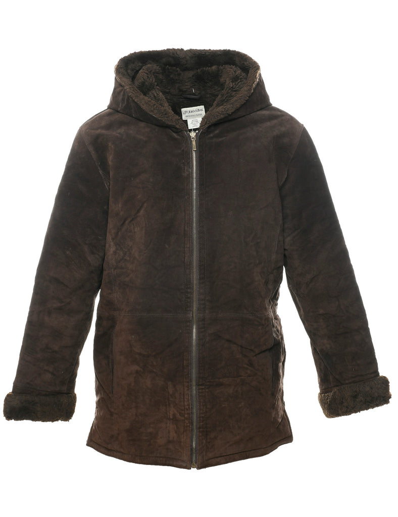 Dark Brown Faux Shearling Suede Jacket - M