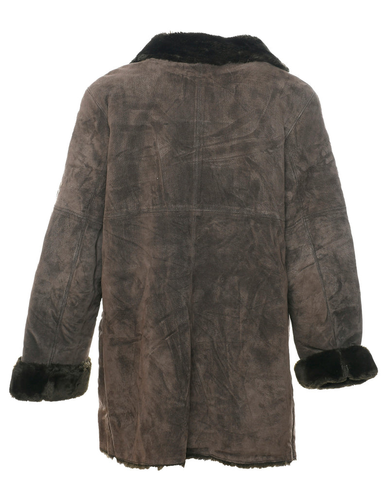 Dark Brown Faux Shearling Suede Jacket - L