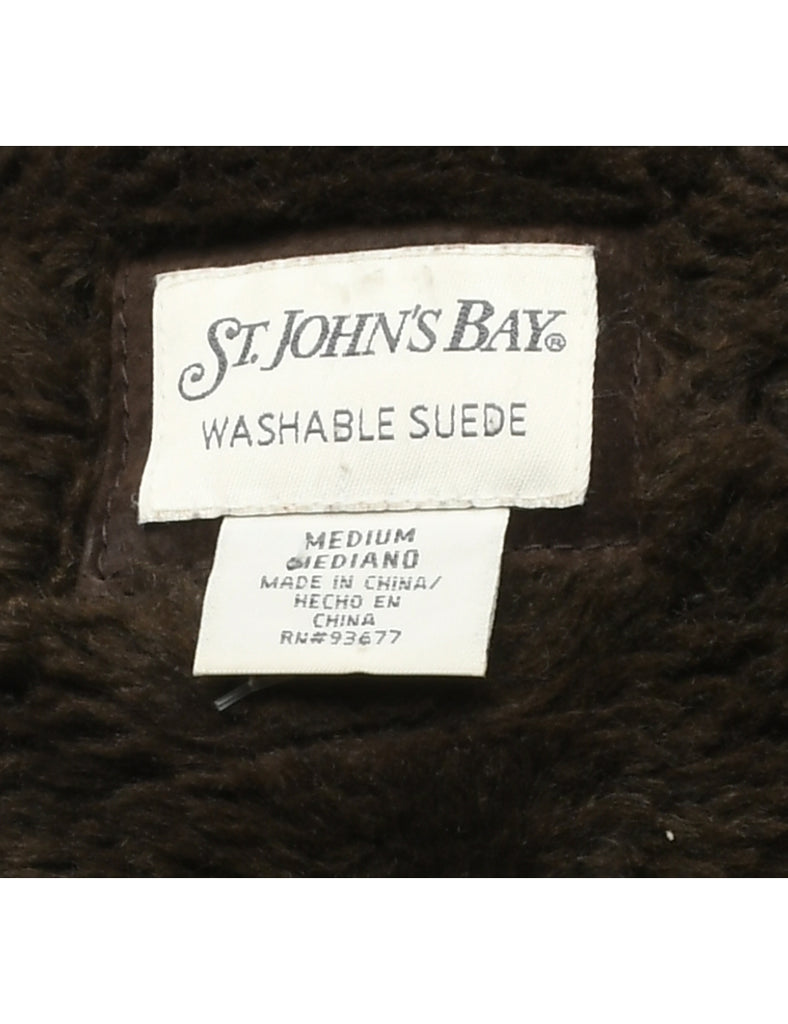 Dark Brown Faux Shearling Suede Jacket - M