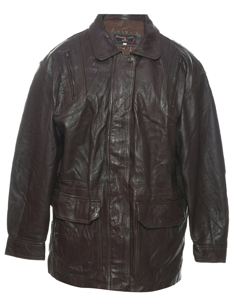 Dark Brown Leather Jacket - L
