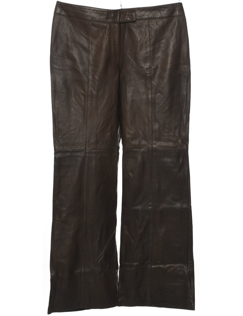 Dark Brown Leather Trousers - W35 L32