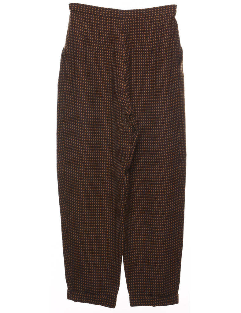 Dark Brown & Orange Spot Pattern Tapered Trousers - W26 L28