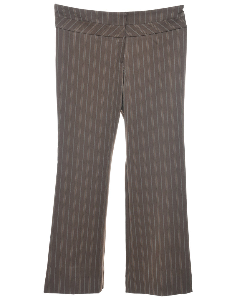 Dark Brown & White Pinstriped Y2K Trousers - W32 L28