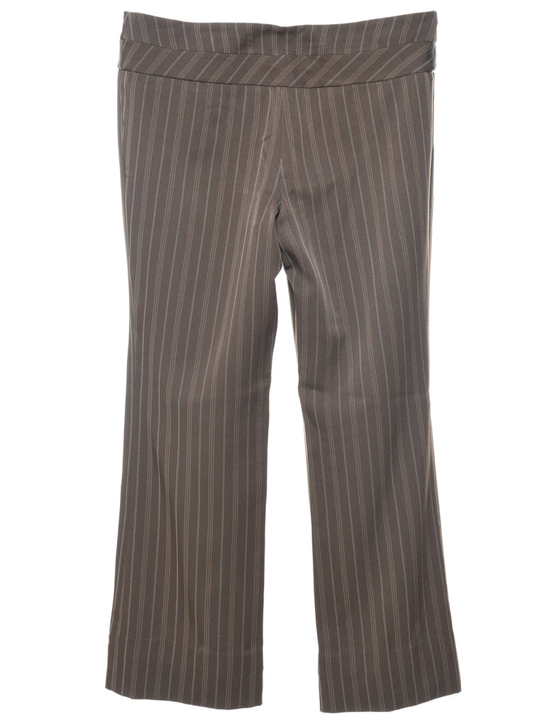 Dark Brown & White Pinstriped Y2K Trousers - W32 L28