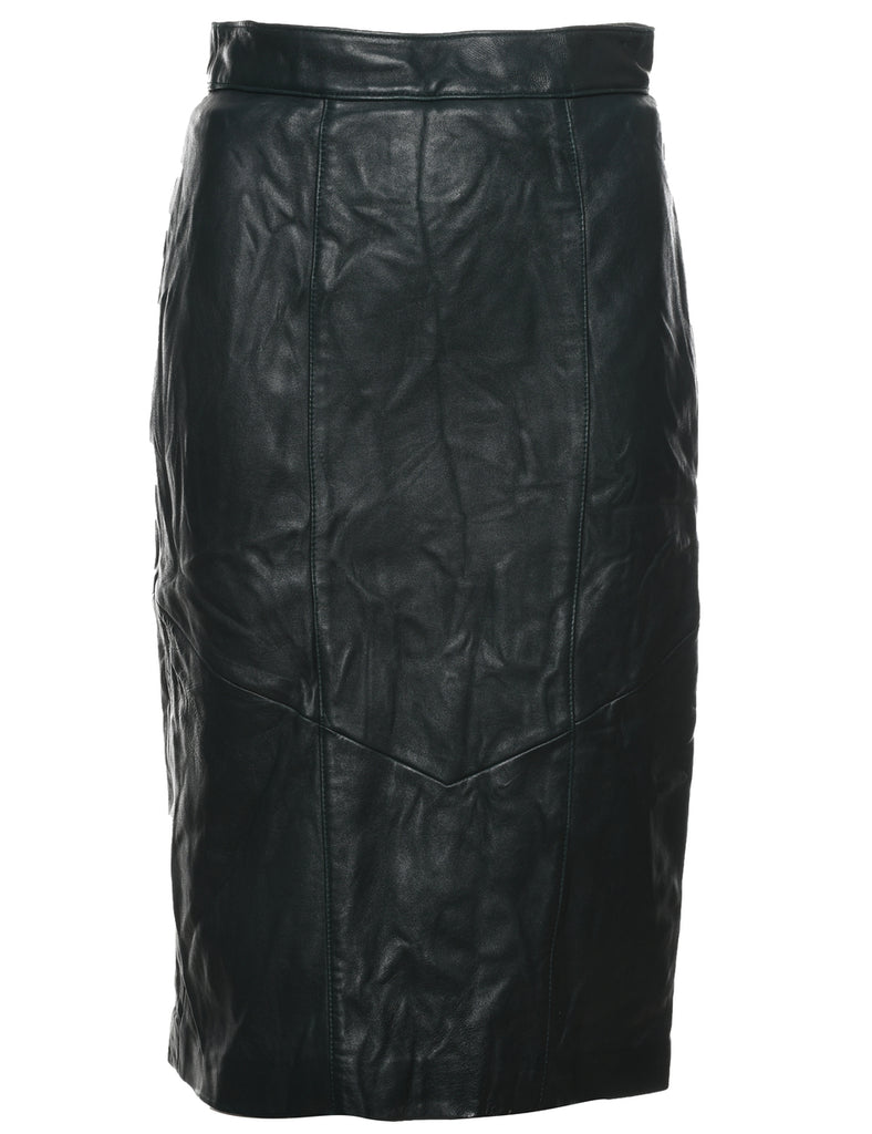 Dark Green Leather Skirt - S