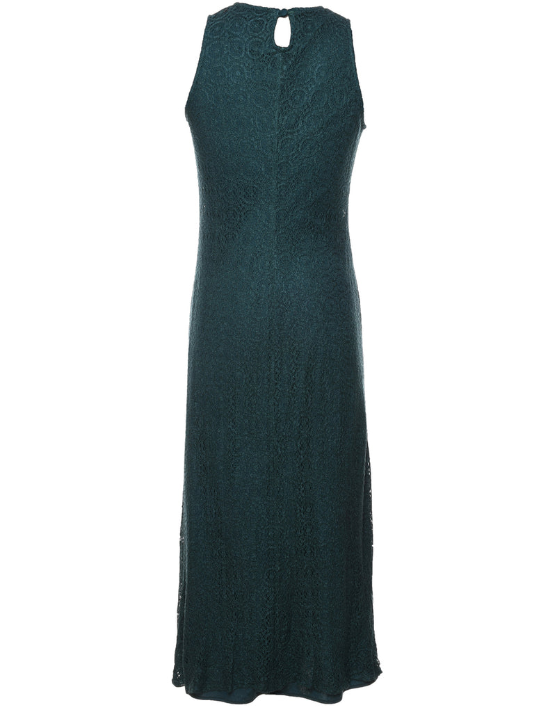 Dark Green Sleeveless Lace Evening Dress - M