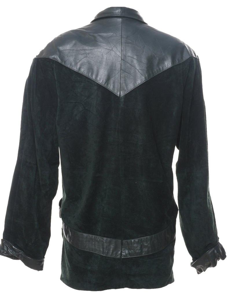 Dark Green Suede & Leather Contrast Panel Jacket - S