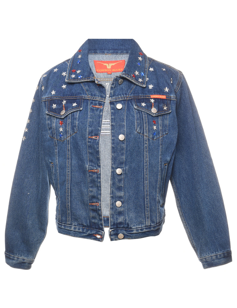 Dark Wash American Flag Design Denim Jacket - M