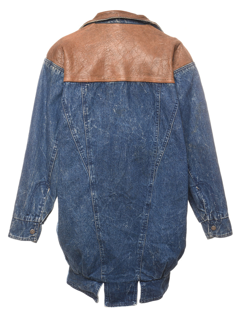 Dark Wash & Brown Contrast Denim Jacket - S