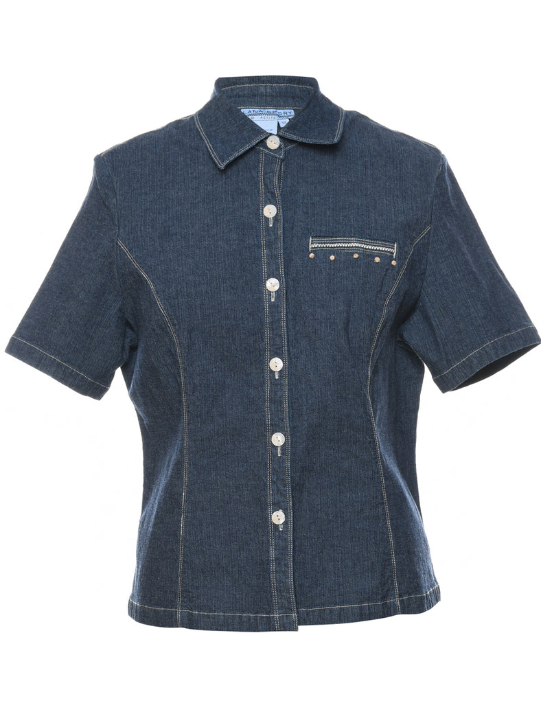 Dark Wash Embroidered Denim Shirt - M