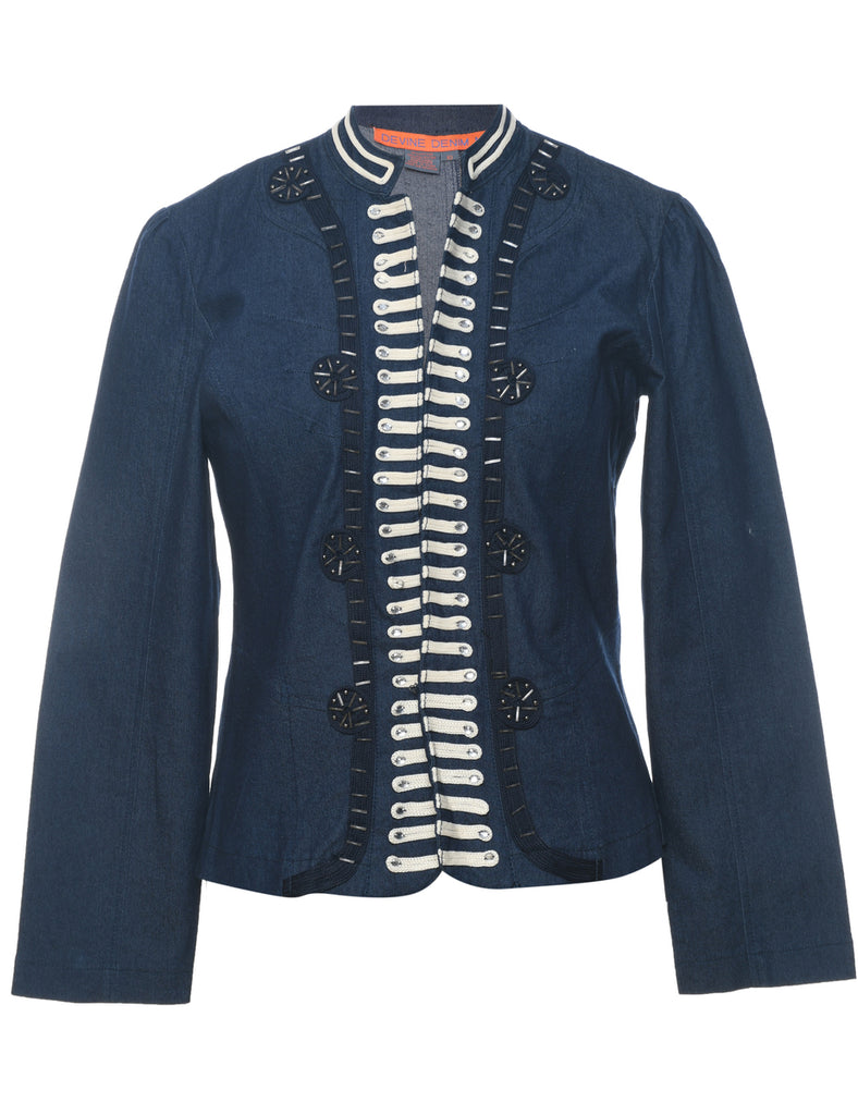 Dark Wash Slim-Fit Beaded Denim Jacket - M