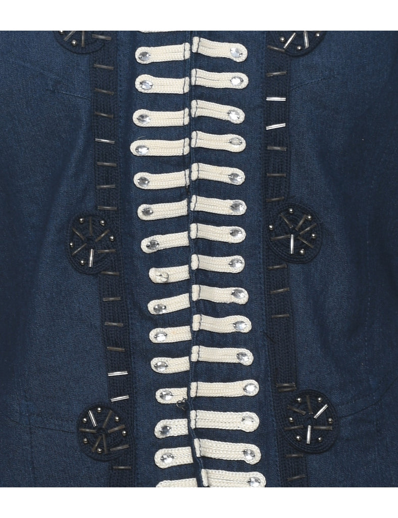 Dark Wash Slim-Fit Beaded Denim Jacket - M