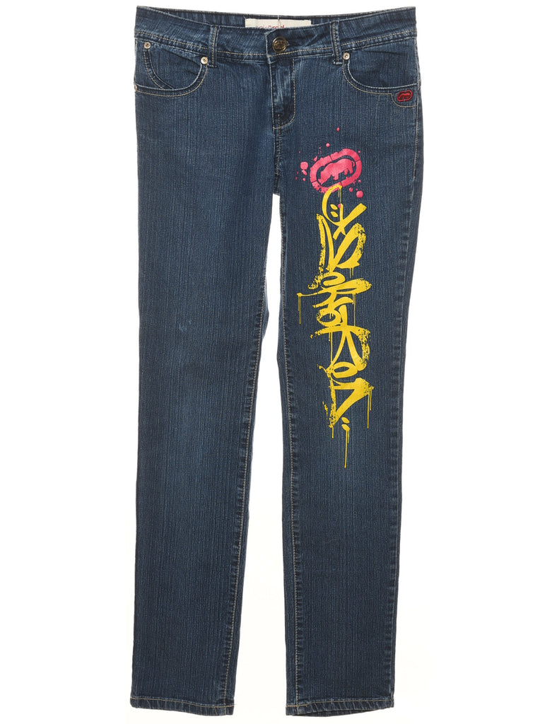 Dark Wash Y2K Handpainted Straight-Fit Jeans - W30 L31