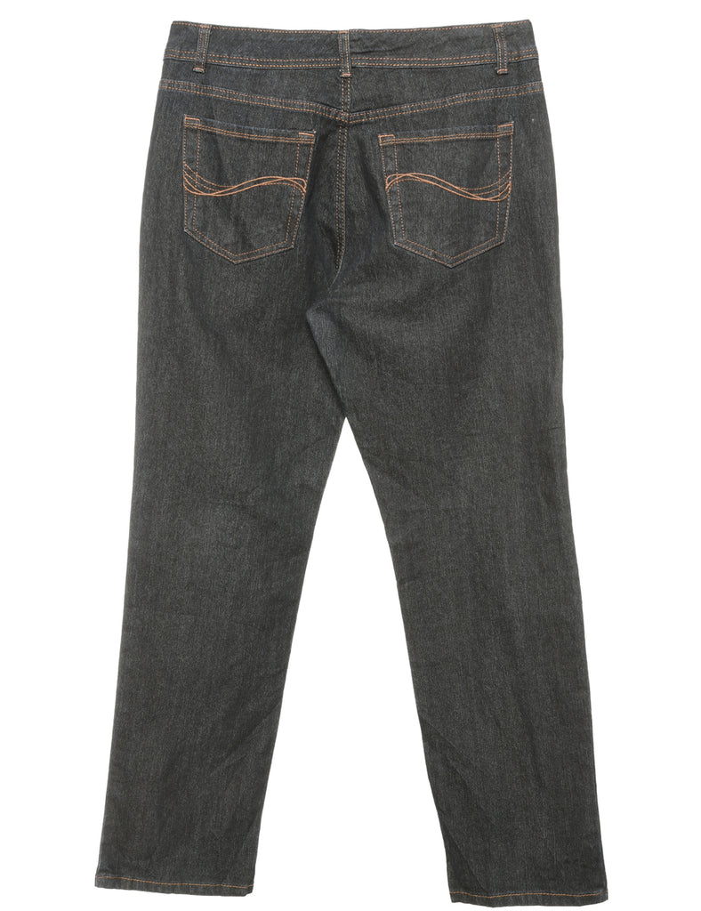 Dark Wash Zip Front Straight Fit Jeans - W32 L30