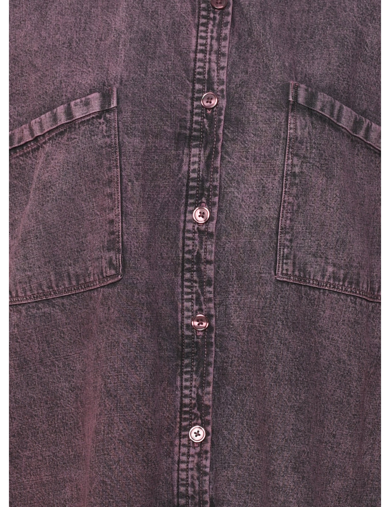 Distressed Plum & Black Denim Shirt - XL