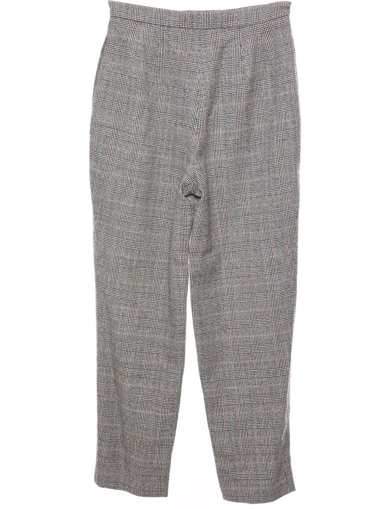 Dogtooth Design Dark Grey & White Checked Trousers - W28 L30