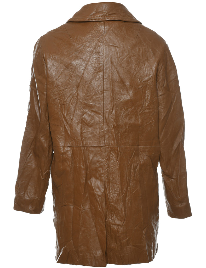 Double Breasted Brown Classic Leather Jacket - M