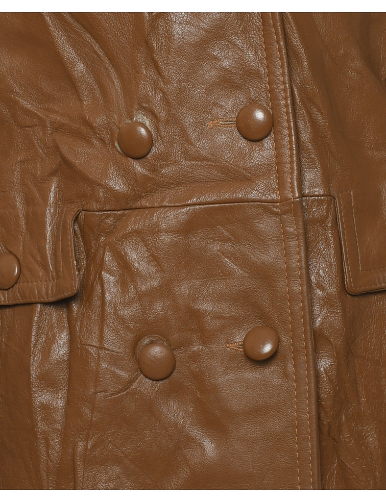 Double Breasted Brown Classic Leather Jacket - M