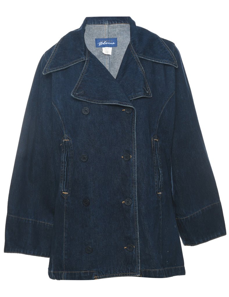 Double Breasted Dark Wash Denim Jacket - L