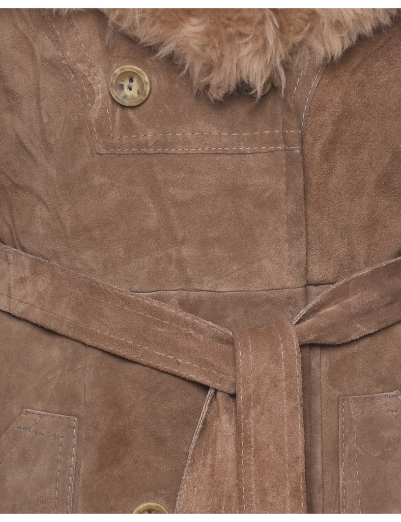 Double Breasted Shearling Suede Jacket - M