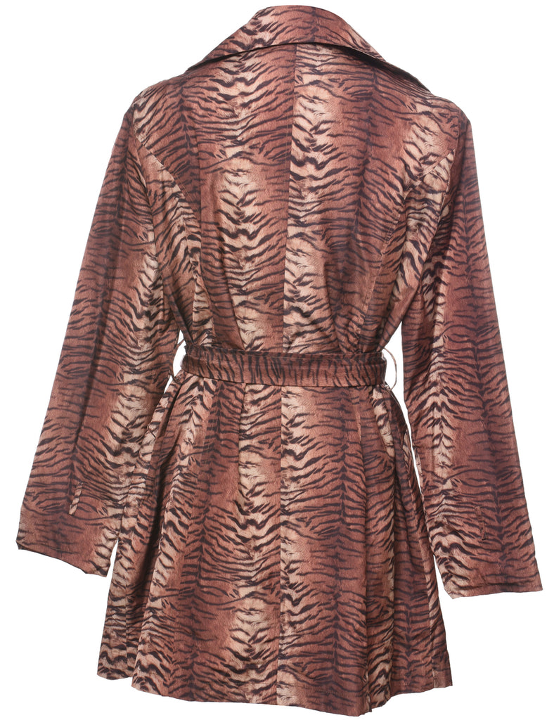 Double-Breasted Tiger Print Trench Coat - L