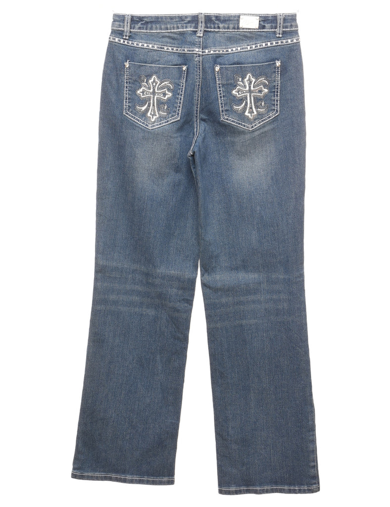 Embellished Cross Design 1990s Straight-Fit Jeans - W28 L31