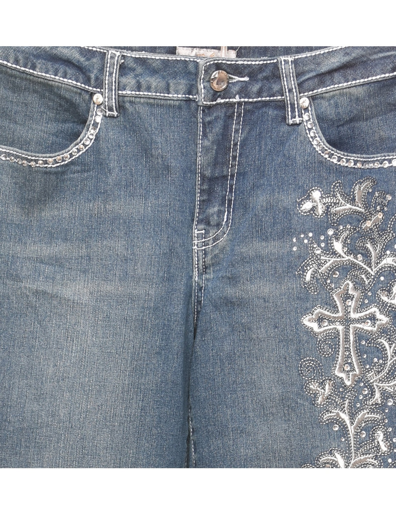 Embellished Cross Design 1990s Straight-Fit Jeans - W28 L31